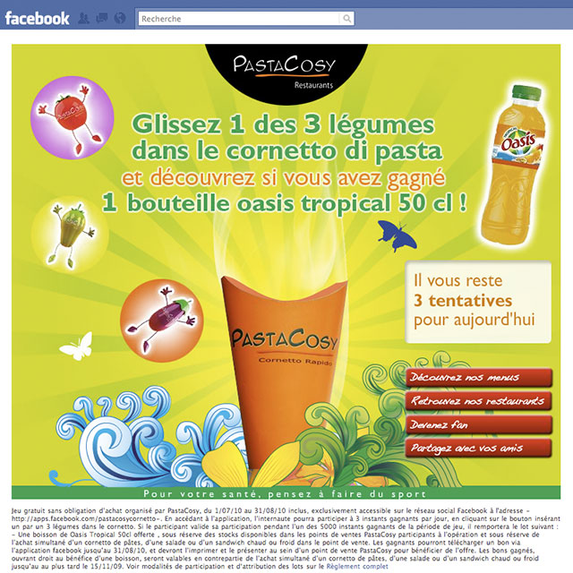 jeu facebook pastacosy cornetto