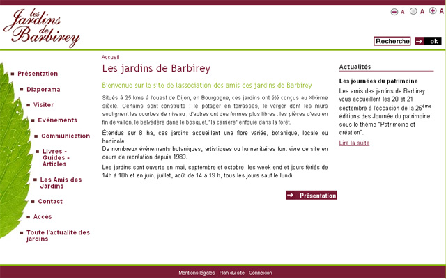 Site Internet, les jardins de Barbirey