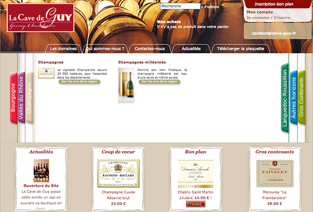 Capture d'écran de la boutique de vente de vin en ligne