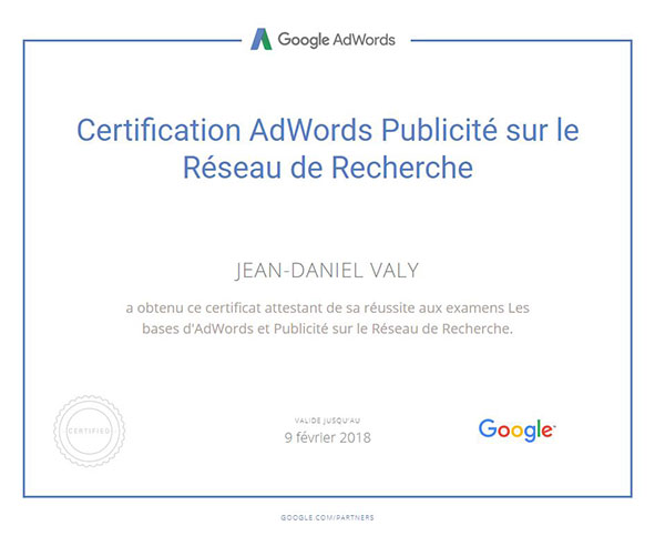Certification Adwords publicité sur le réseau de recherche