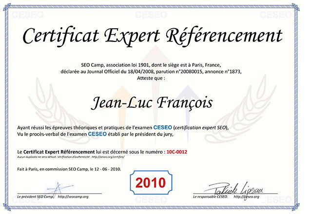 Certificat Expert Référencement