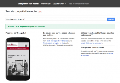 Google Mobile Friendly - site BDR Invest