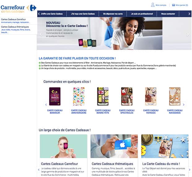 Les cartes cadeaux Carrefour en ligne