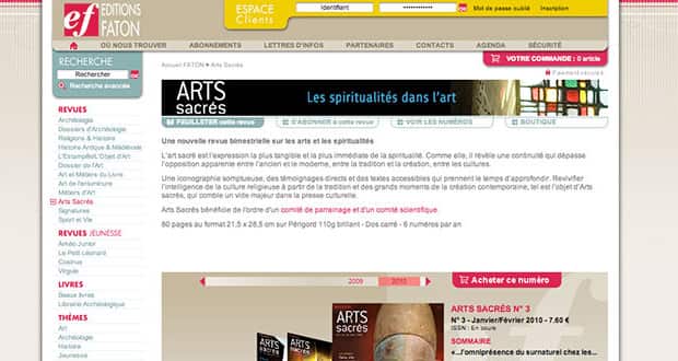 Référencement du site Internet de la revue Arts Sacrés