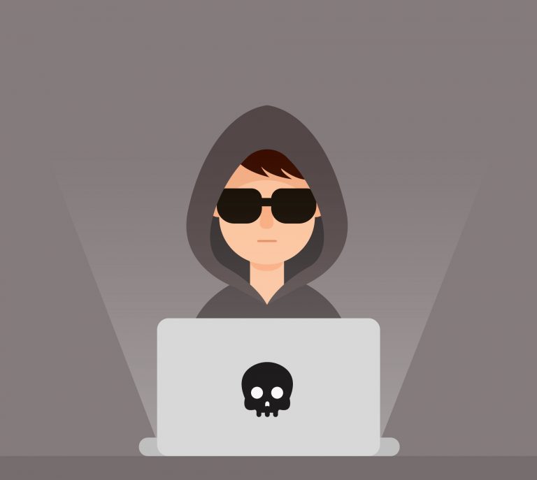 Visuel représentant un hacker essayant de pirater un ordinateur.