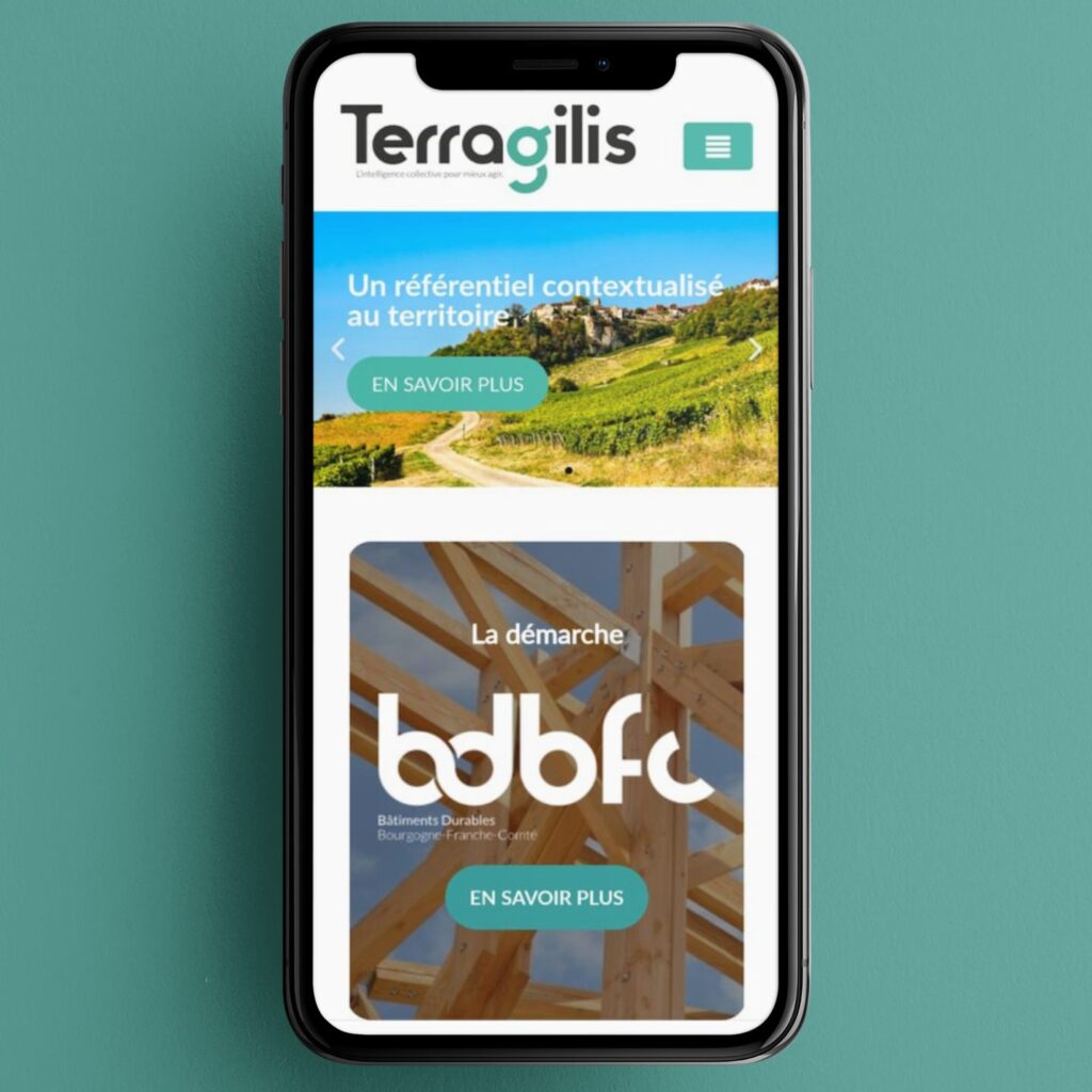 Aperçu du site Terragilis sur téléphone mobile